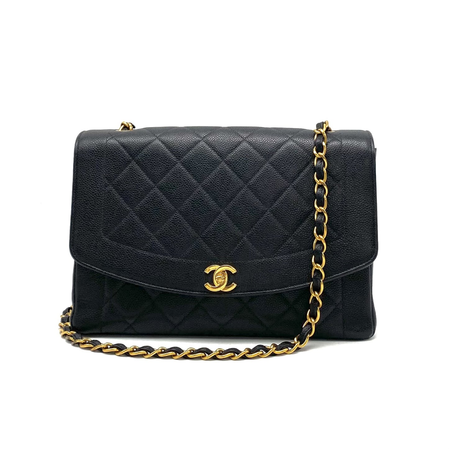 CHANEL Diana Matelasse Turnlock Coco Mark Caviar Leather Chain Shoulder Bag