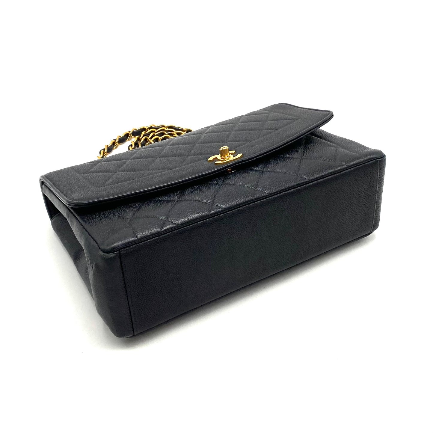 CHANEL Diana Matelasse Turnlock Coco Mark Caviar Leather Chain Shoulder Bag