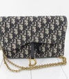Dior Saddle Oblique Navy Chain Shoulder Bag