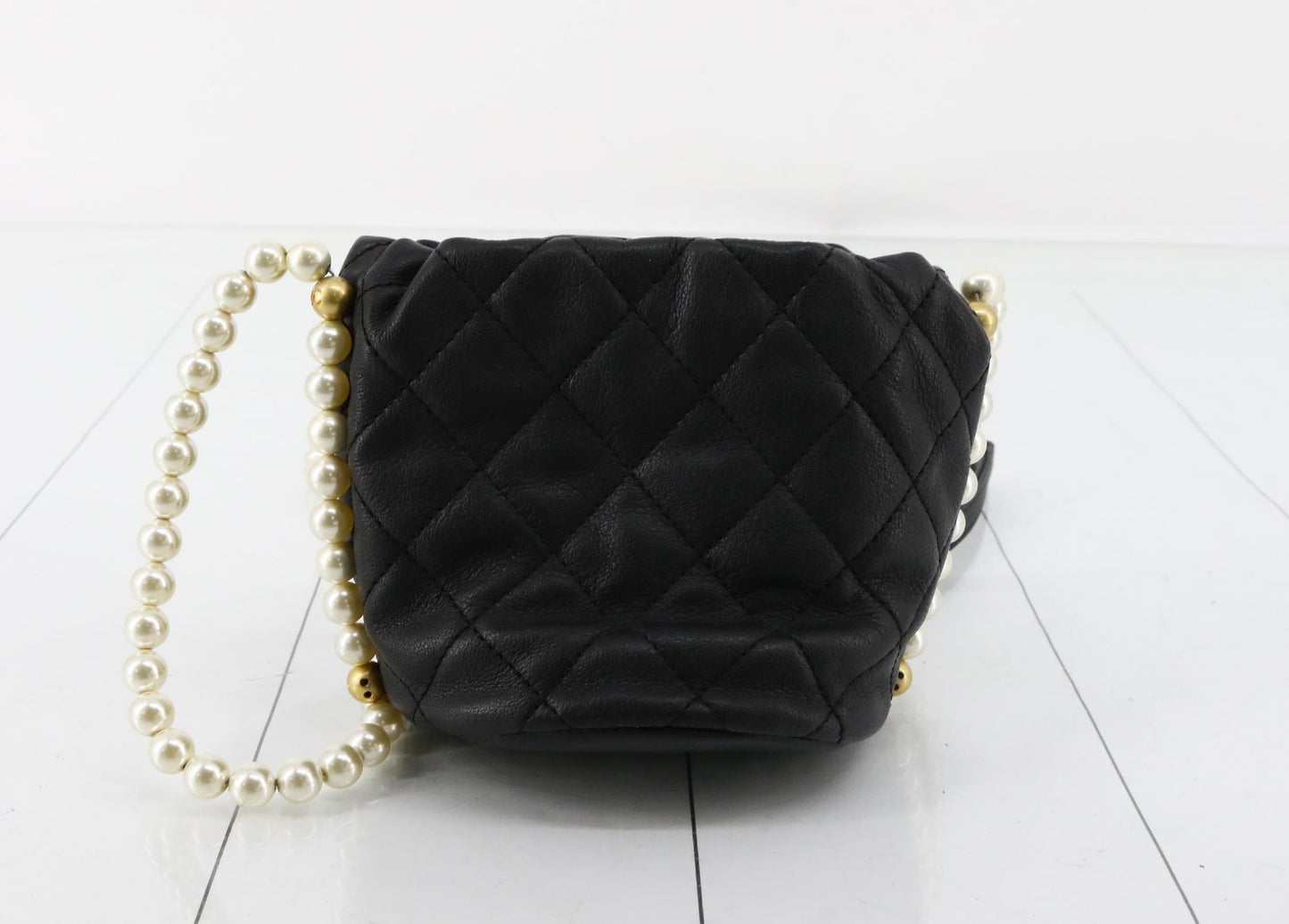 CHANEL Matelasse Black Faux Pearl Drawstring Shoulder Bag, No. 31
