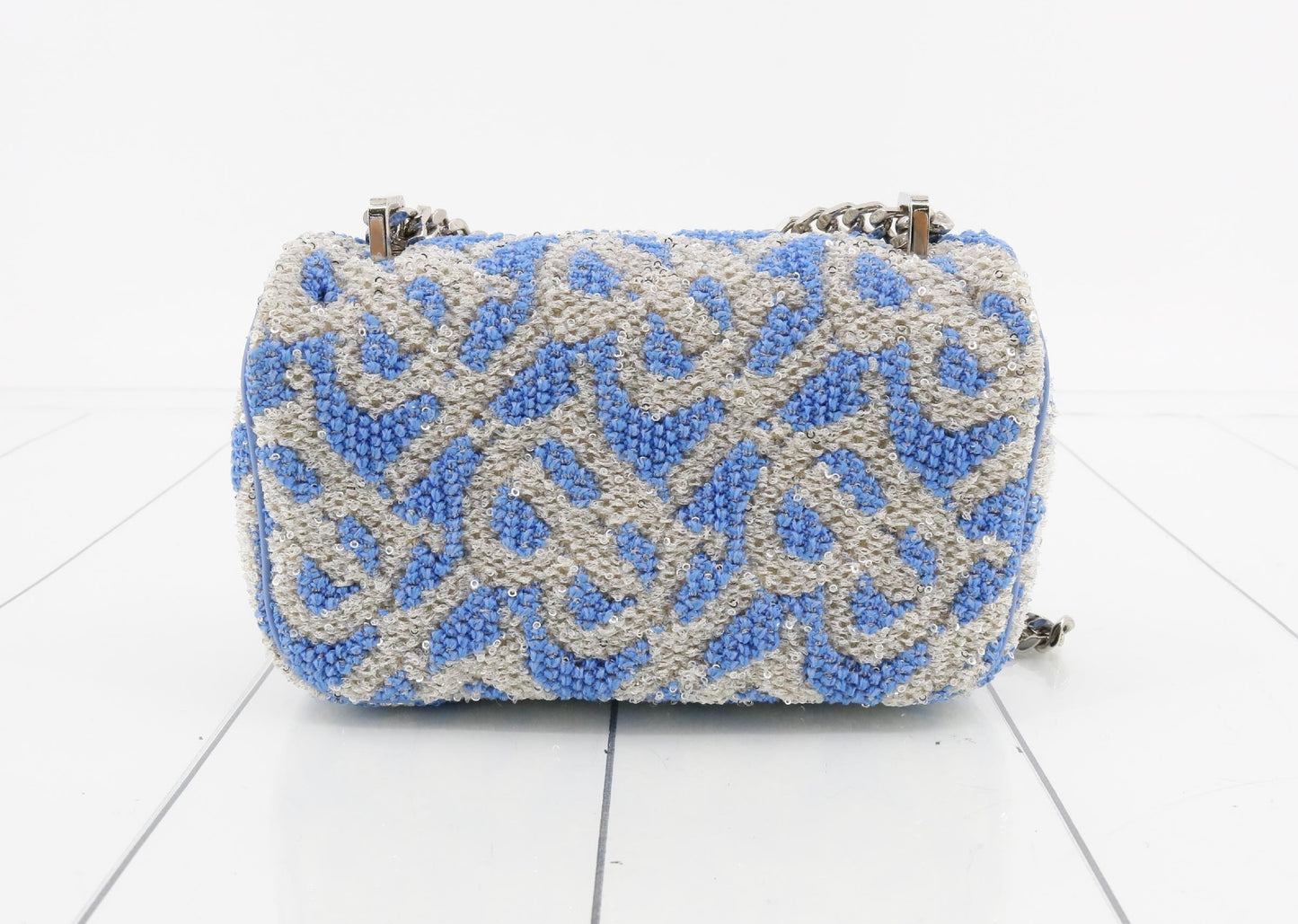 BURBERRY Sequin Blue Silver Chain Shoulder Bag
