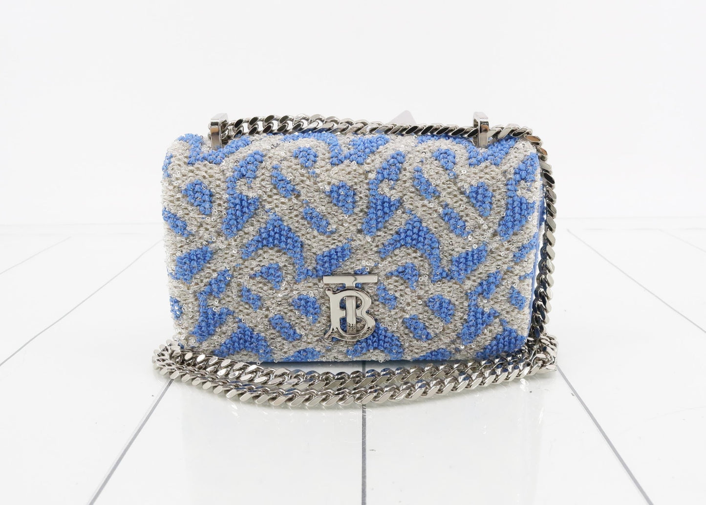 BURBERRY Sequin Blue Silver Chain Shoulder Bag