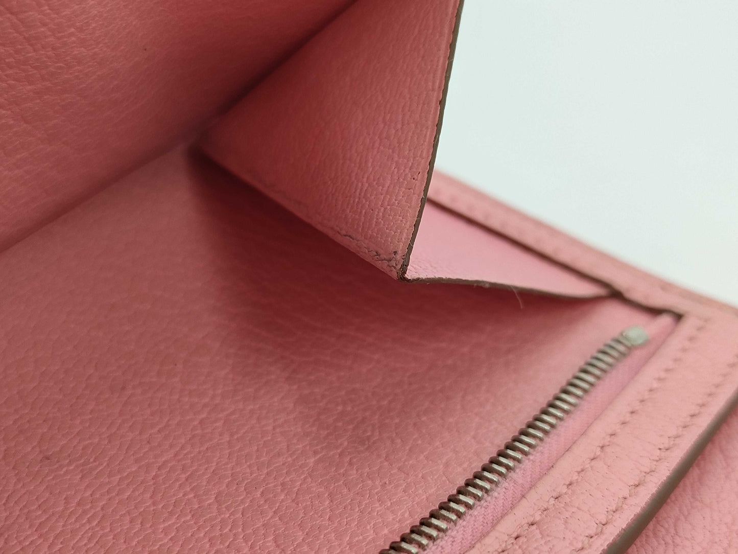 HERMES Bearn Soufflet Chevre Pink □R SV Hardware Wallet