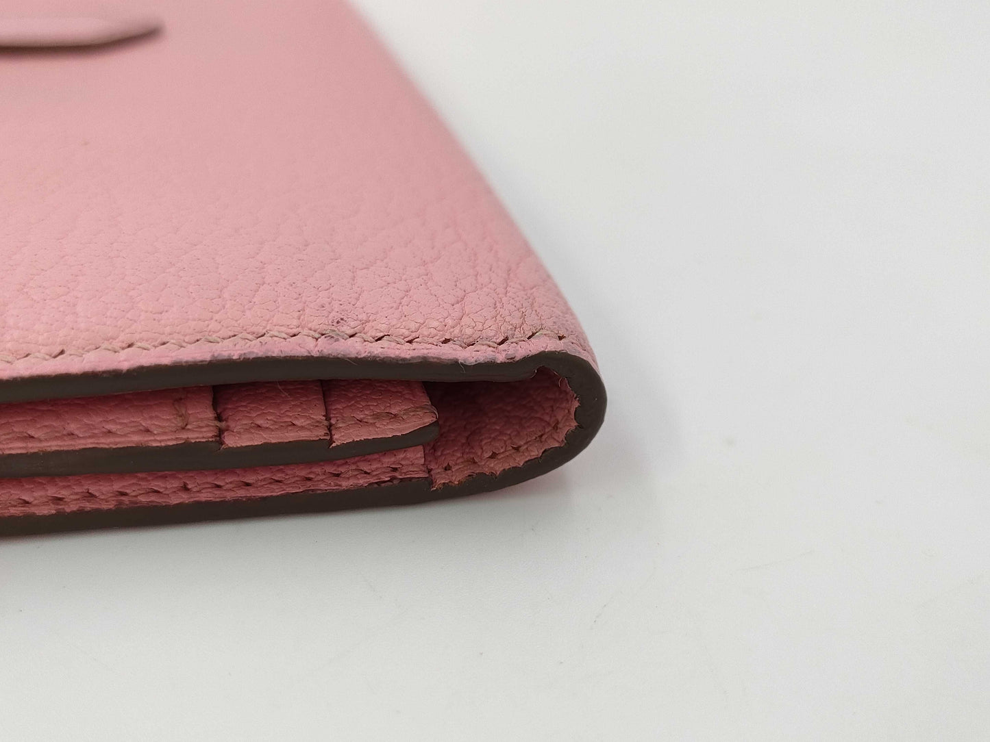 HERMES Bearn Soufflet Chevre Pink □R SV Hardware Wallet