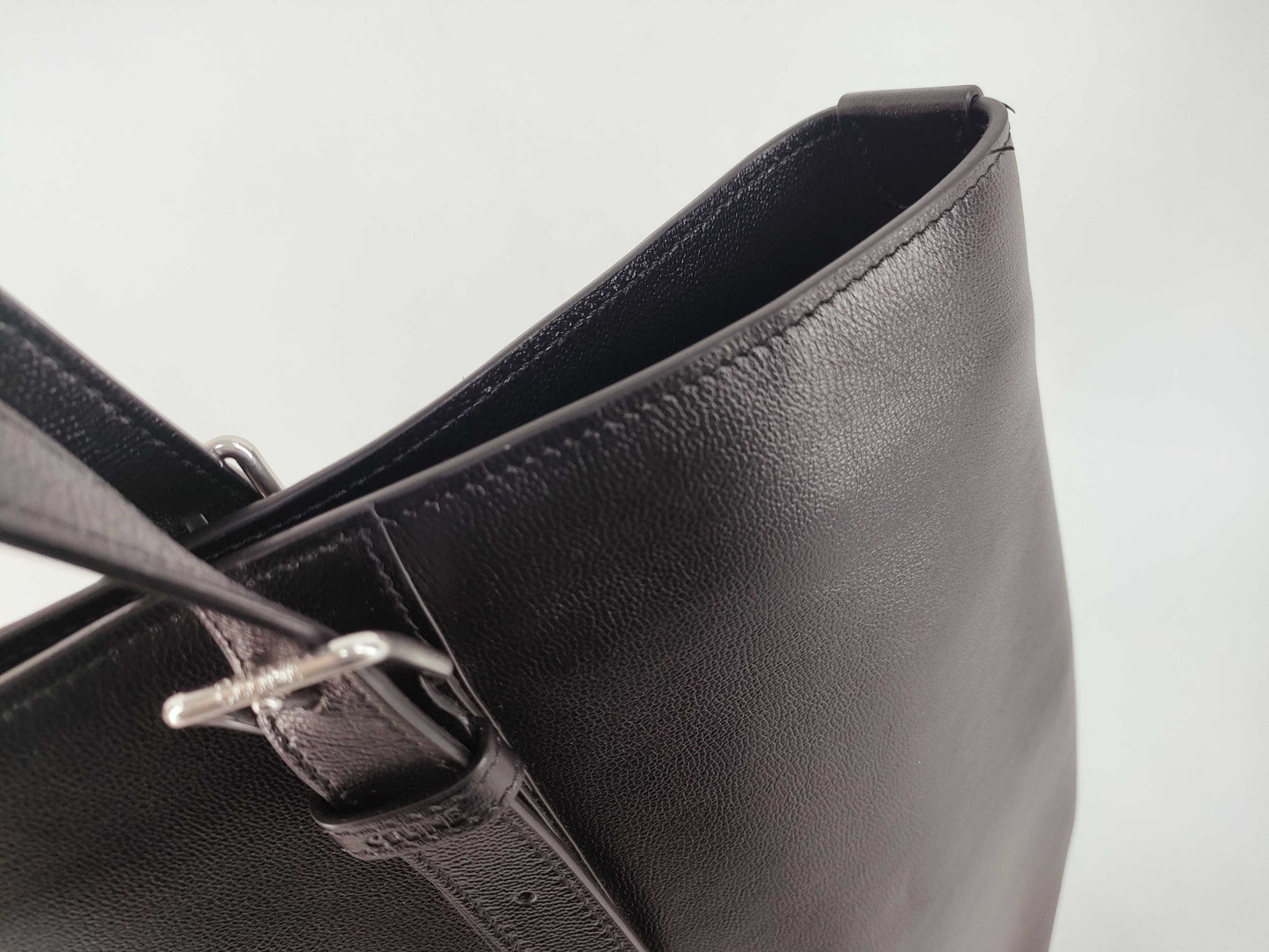 CELINE Cabas Tote Bag, Large Leather Buckle, Black