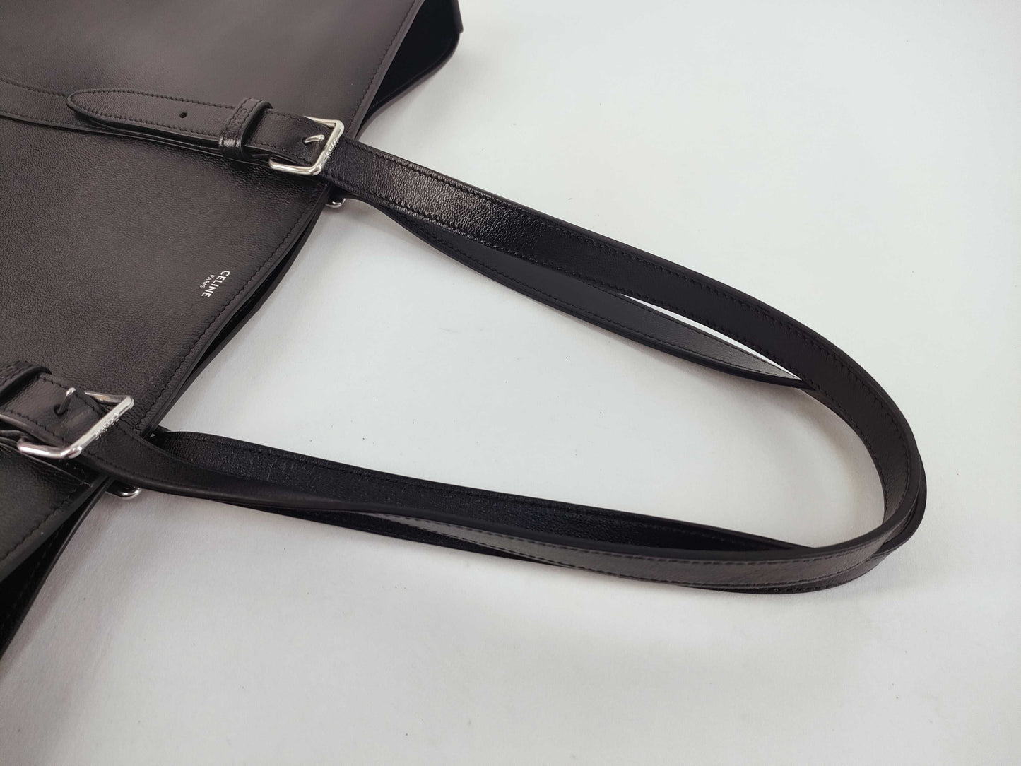 CELINE Cabas Tote Bag, Large Leather Buckle, Black