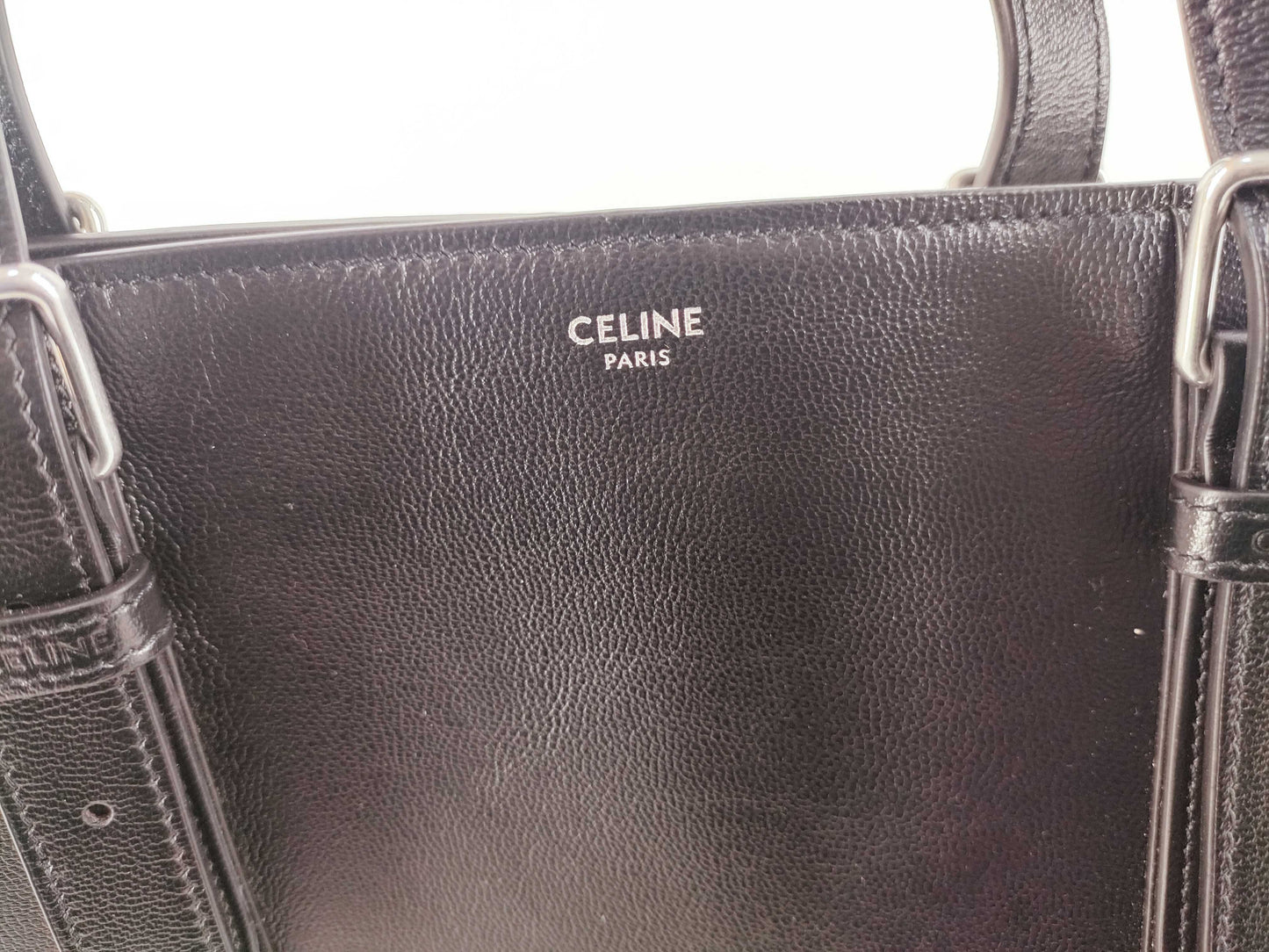 CELINE Cabas Tote Bag, Large Leather Buckle, Black