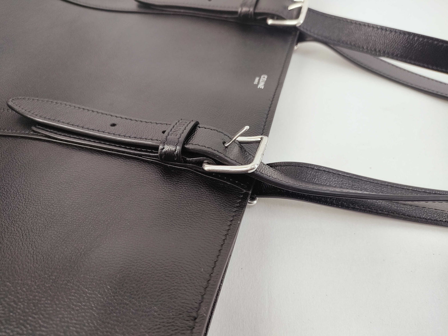 CELINE Cabas Tote Bag, Large Leather Buckle, Black