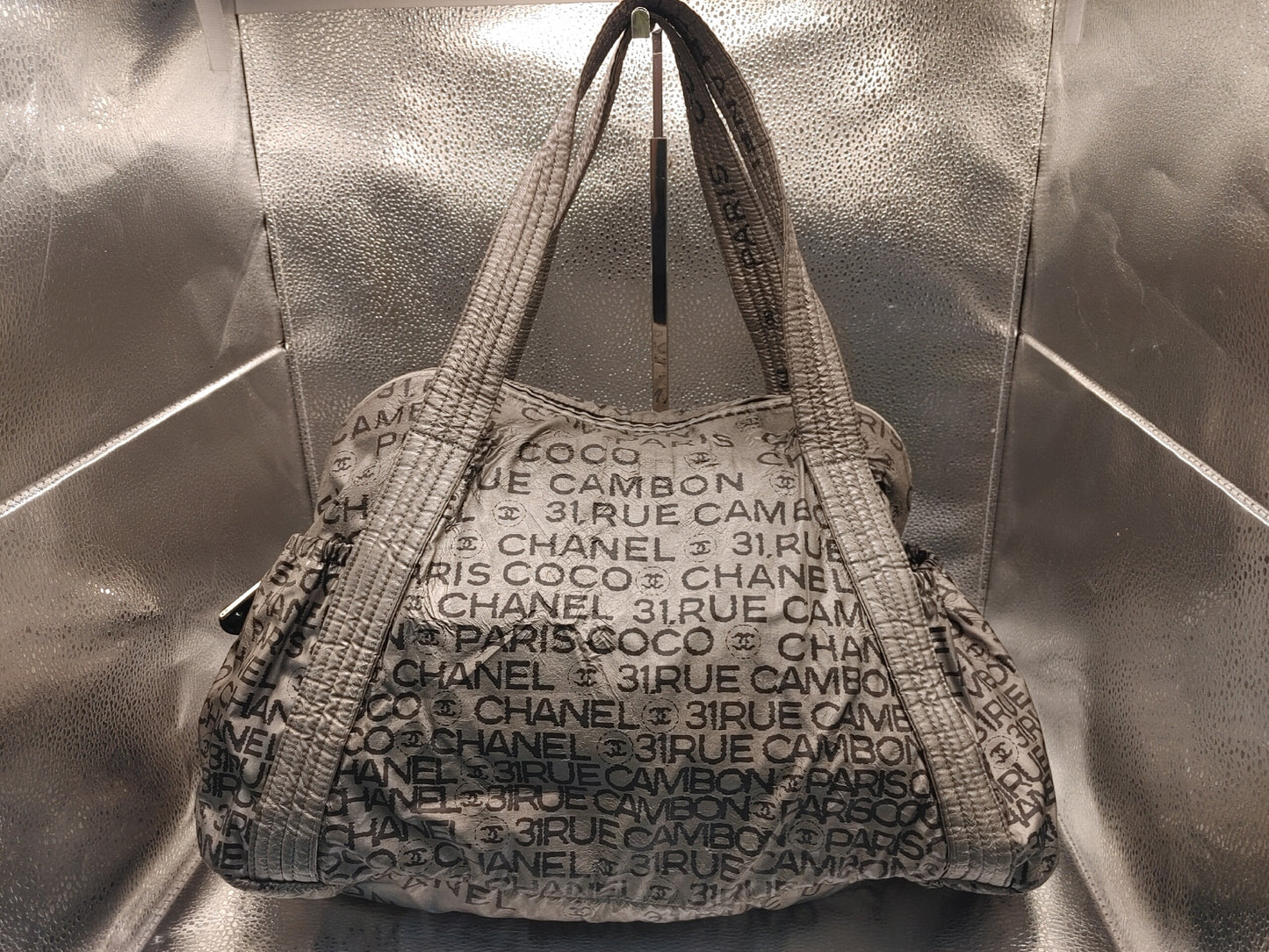 CHANEL Unlimited Seal 12581101 Nylon Silver Tote Bag