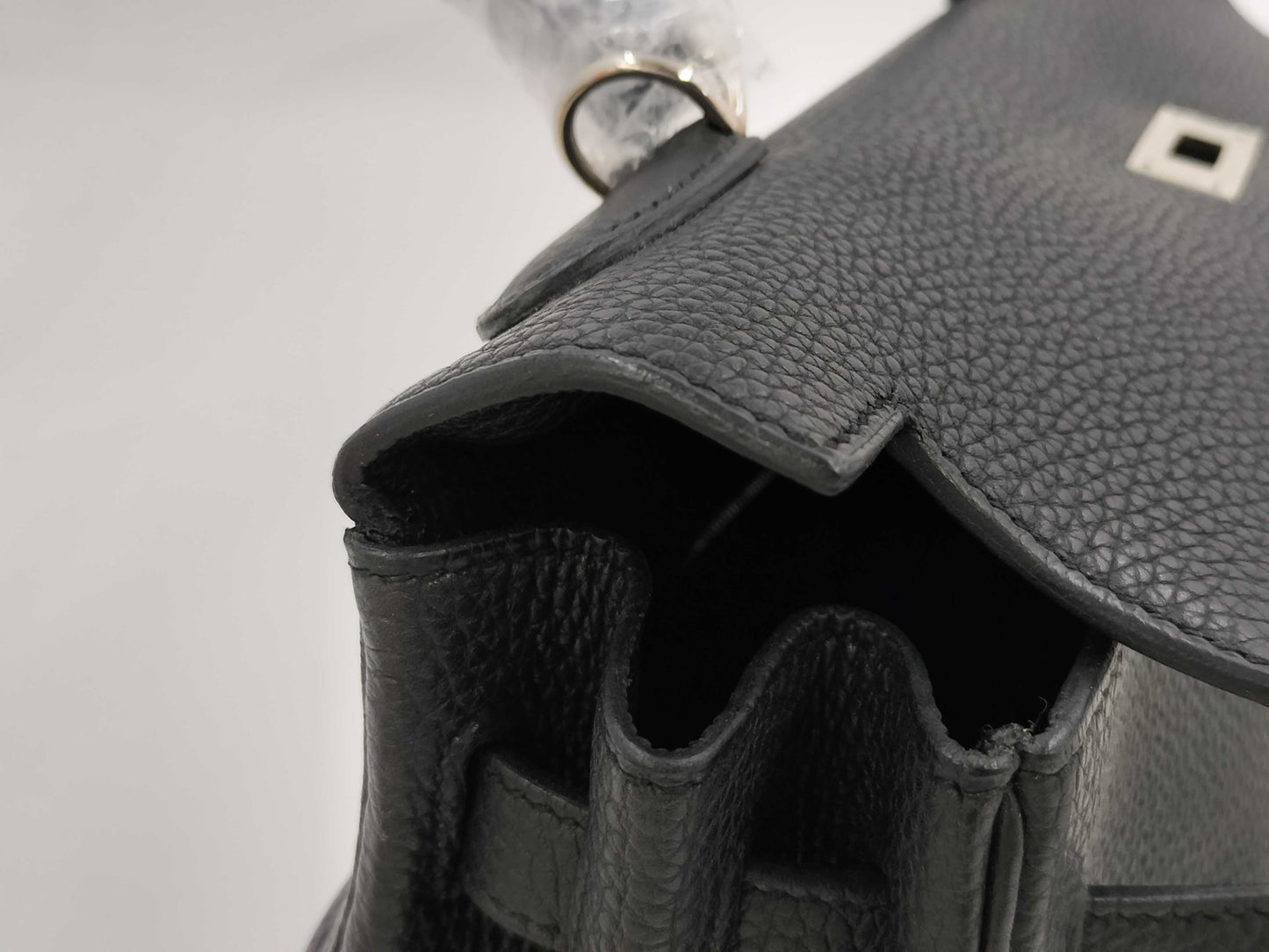 HERMES HERMES BAG KELLY 32 SQUARE M STAMP BLACK TOGO PHW Handbag