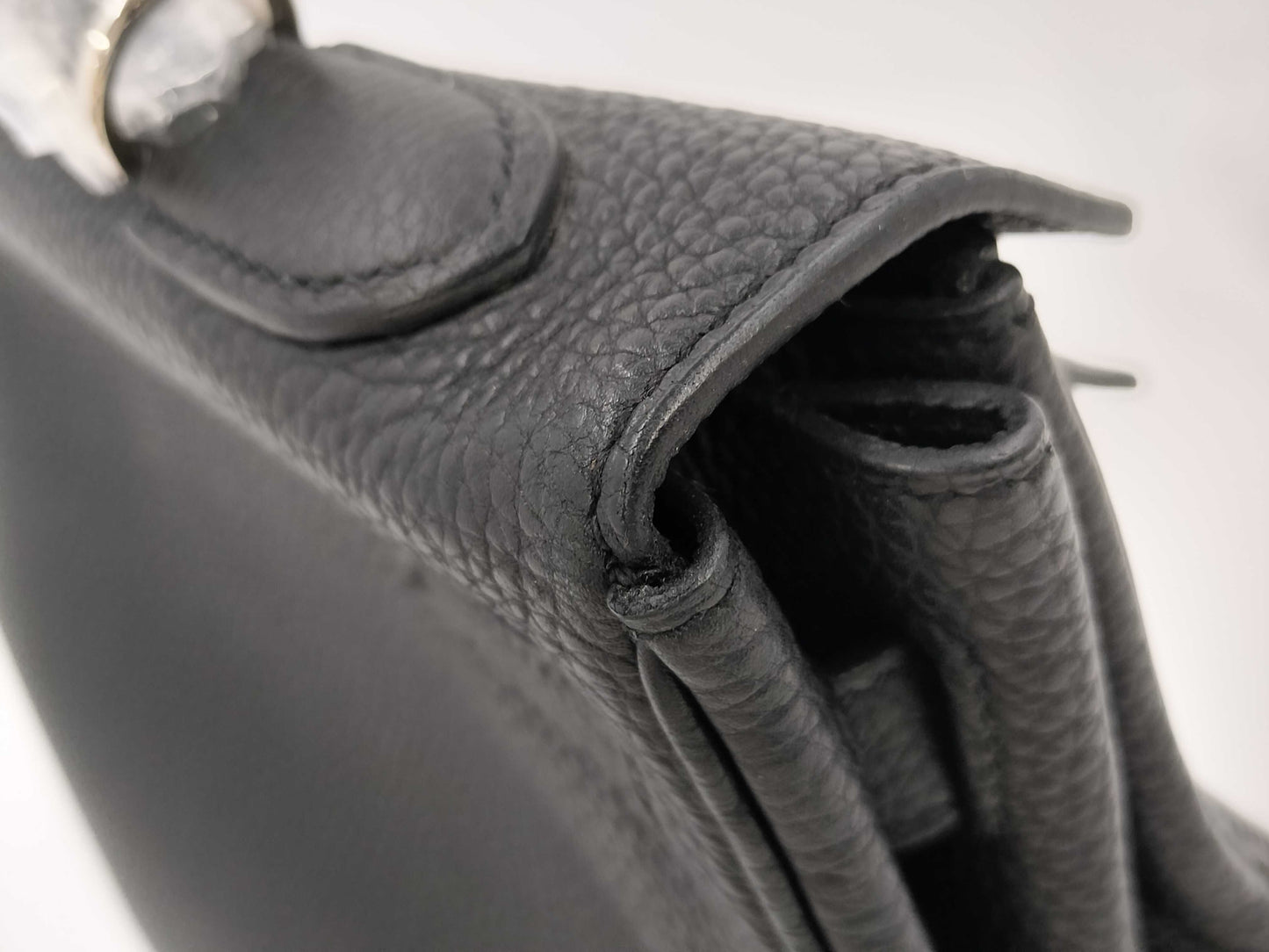 HERMES HERMES BAG KELLY 32 SQUARE M STAMP BLACK TOGO PHW Handbag