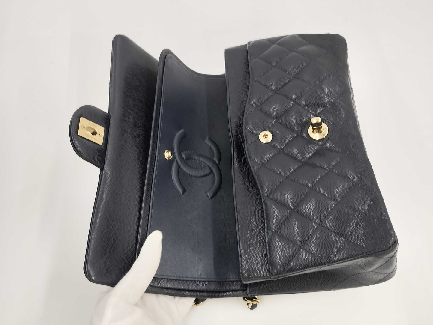CHANEL CHANEL BAG MATELASSE CAVIAR SKIN 25CM MICROCHIP NAVY CHAIN SHOULDER KJAU397E Shoulder Bag