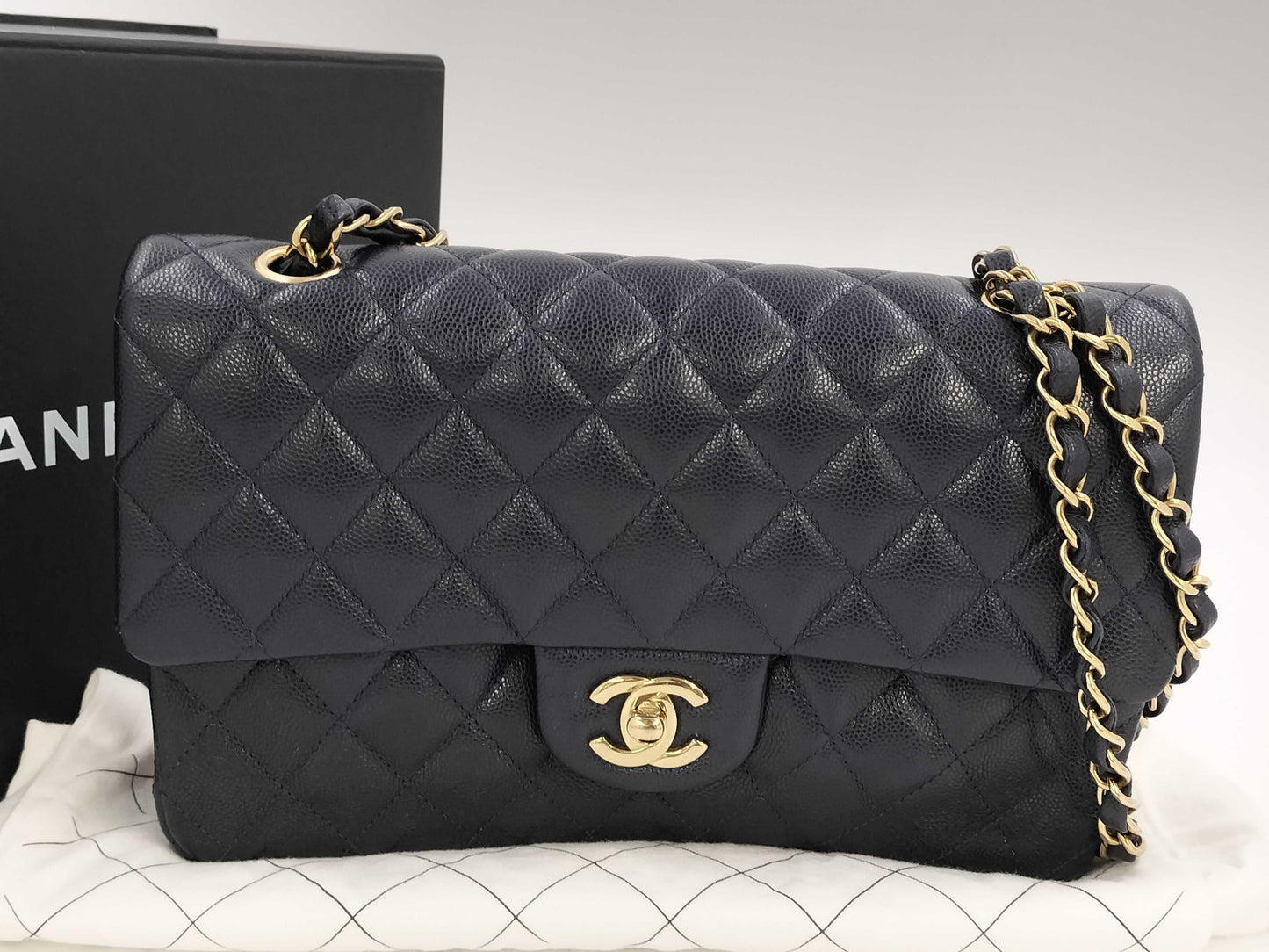 CHANEL CHANEL BAG MATELASSE CAVIAR SKIN 25CM MICROCHIP NAVY CHAIN SHOULDER KJAU397E Shoulder Bag