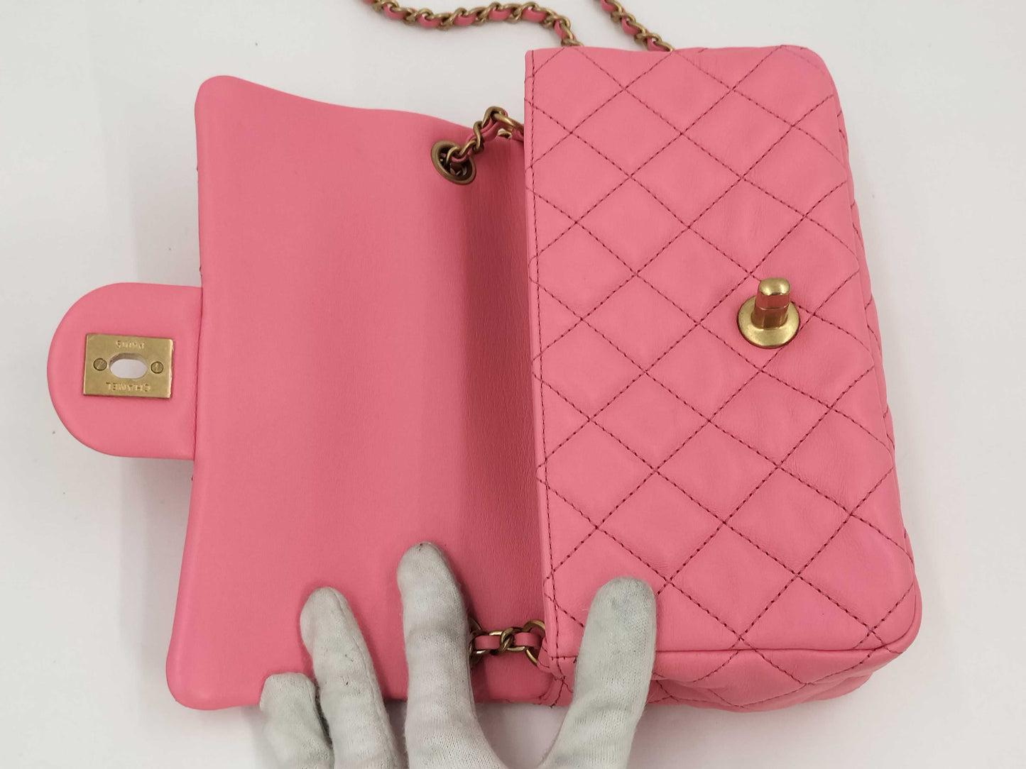CHANEL CHANEL BAG MATELASSE LAMBSKIN PINK CRUSH MINI RECTANGULAR A37586 MICROCHIP CHAIN GHW AUUNK8TG Shoulder Bag