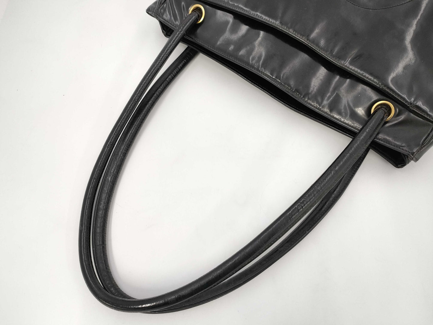 CHANEL Coco Mark Patent Leather Black Gold Hardware Tote Bag