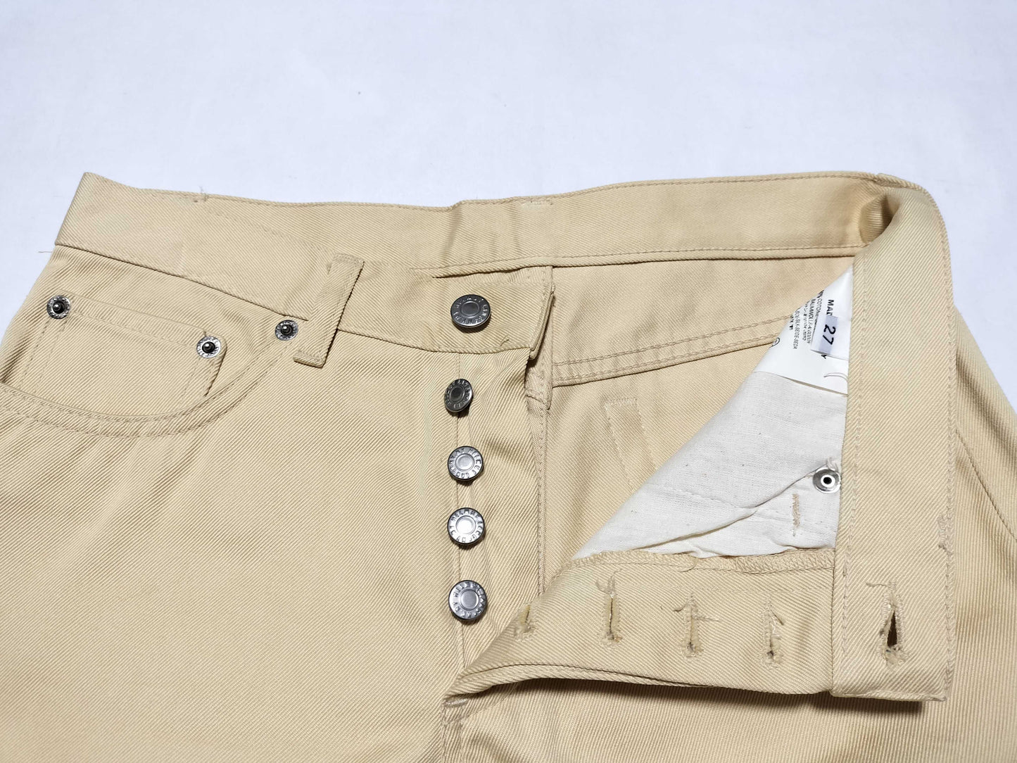 Helmut Lang Raw Silk Denim Turn-Up Pants, Size 27, Yellow