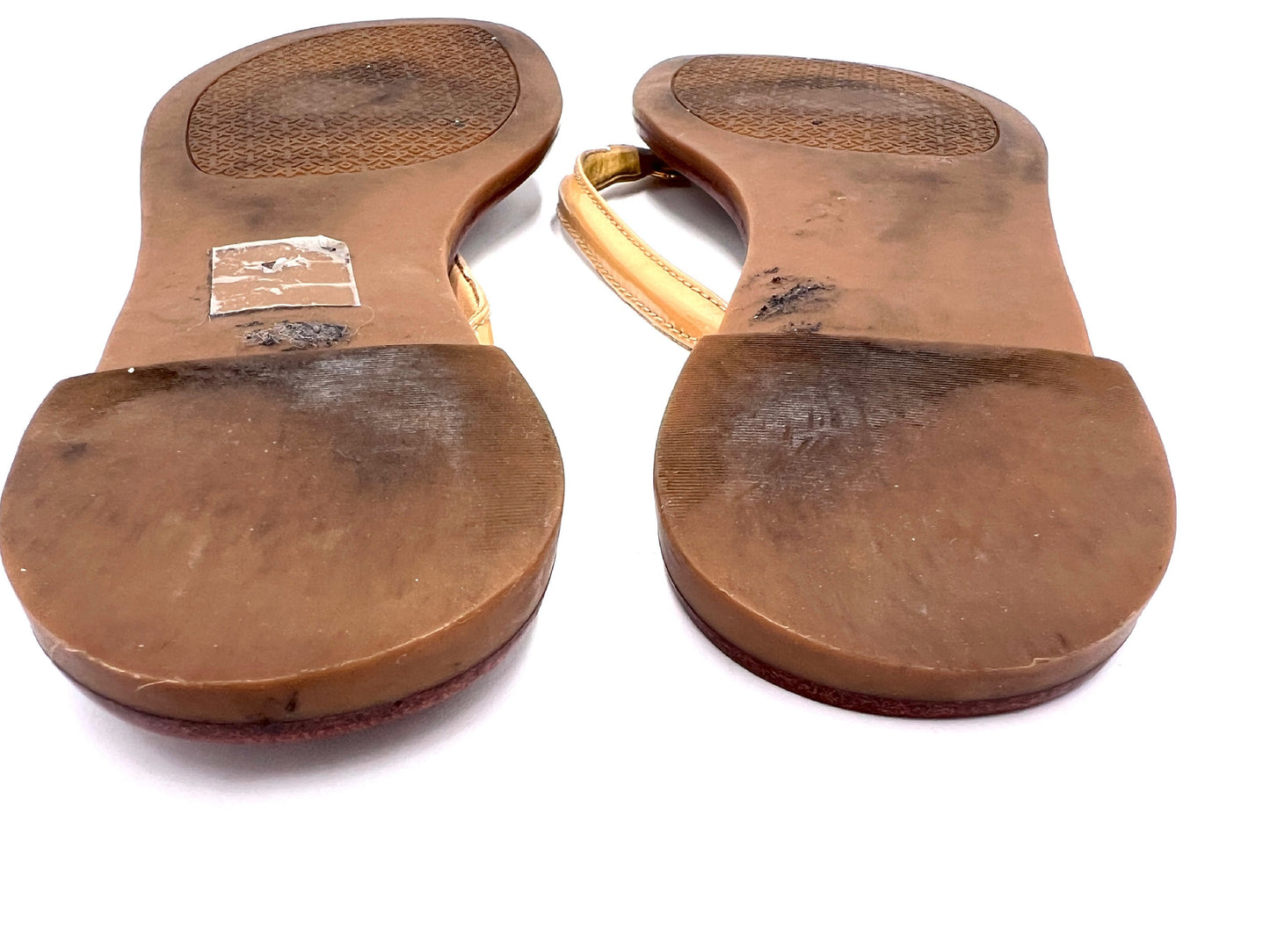 Tory Burch Gold Logo Thong Sandals, Brown, 6M