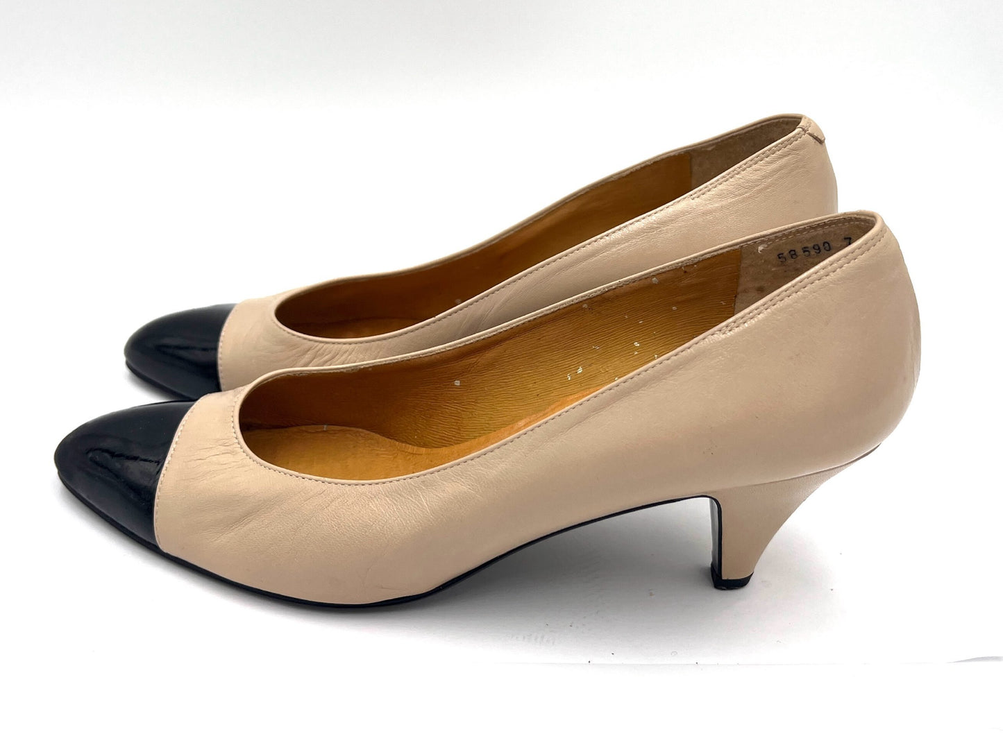 VALENTINO Valentino Garavani 58590 7 Cap Toe Pumps Black Beige Size 37
