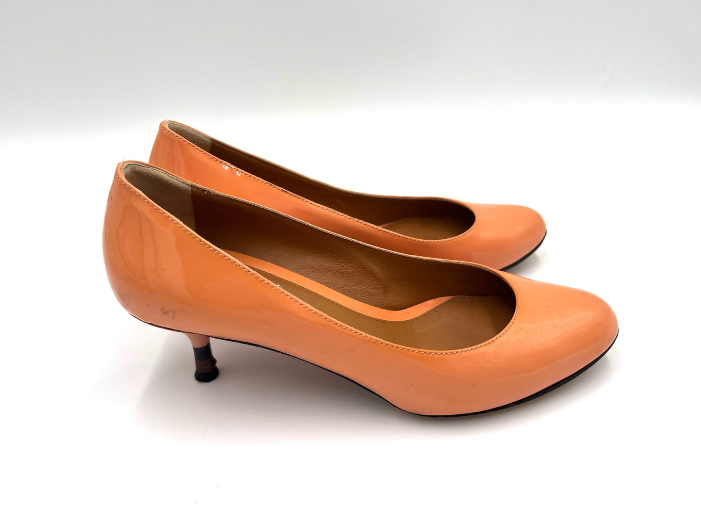 FENDI Enamel High Heel Pumps, Pink Beige, Size 35