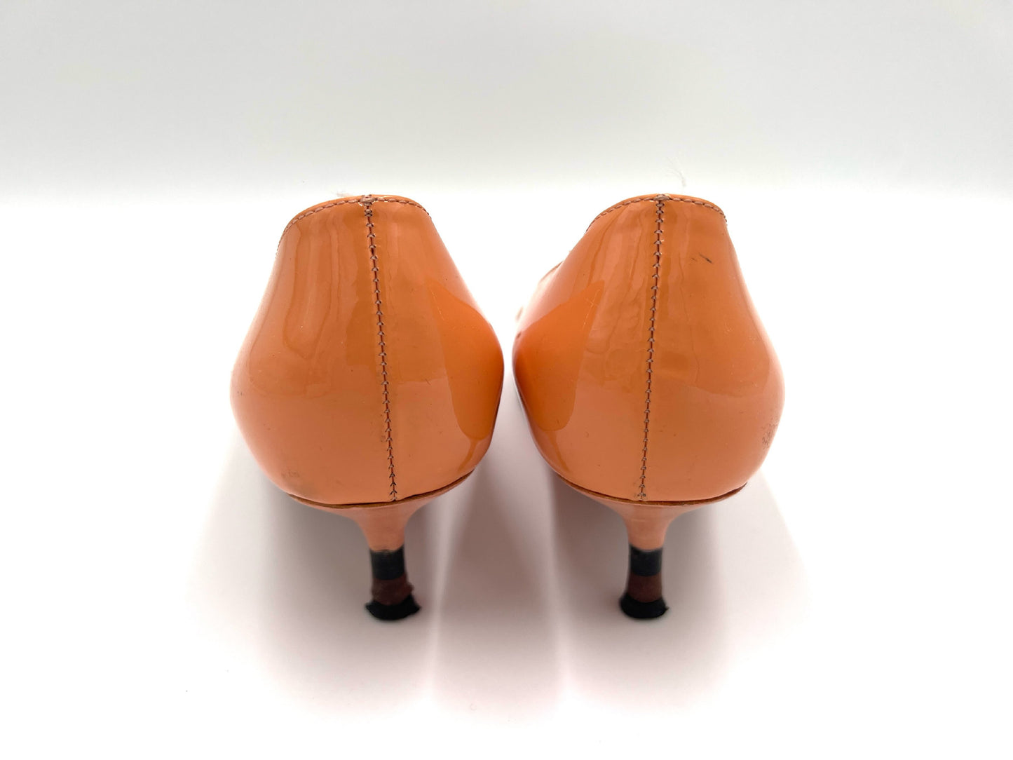 FENDI Enamel High Heel Pumps, Pink Beige, Size 35