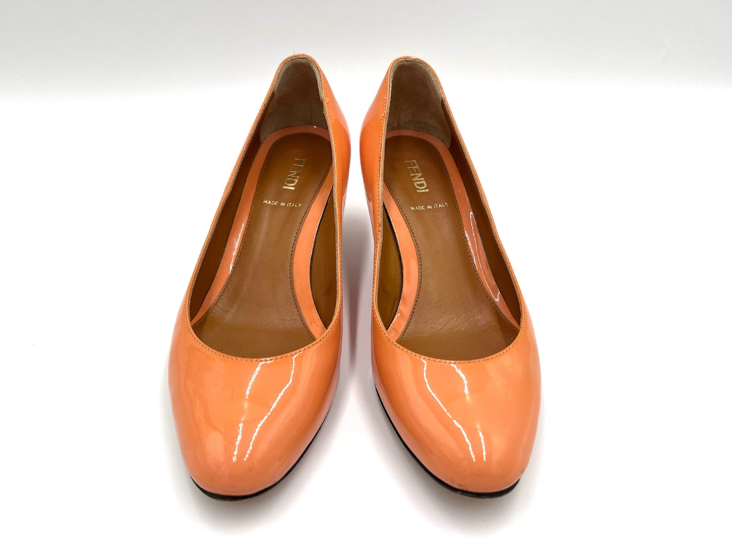 FENDI Enamel High Heel Pumps, Pink Beige, Size 35