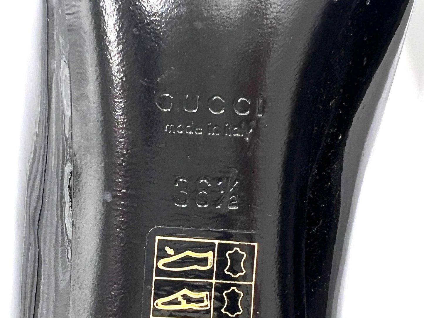 GUCCI 247696 Studded Chunky Heel Patent Leather Pumps in Black, Size 36 1/2