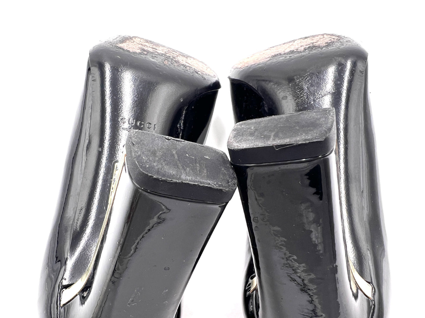 GUCCI 247696 Studded Chunky Heel Patent Leather Pumps in Black, Size 36 1/2