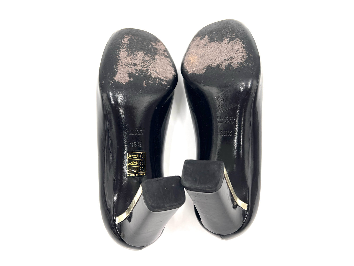 GUCCI 247696 Studded Chunky Heel Patent Leather Pumps in Black, Size 36 1/2