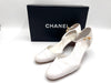 CHANEL Coco Mark Leather Wedge Sole Pumps White Size 37
