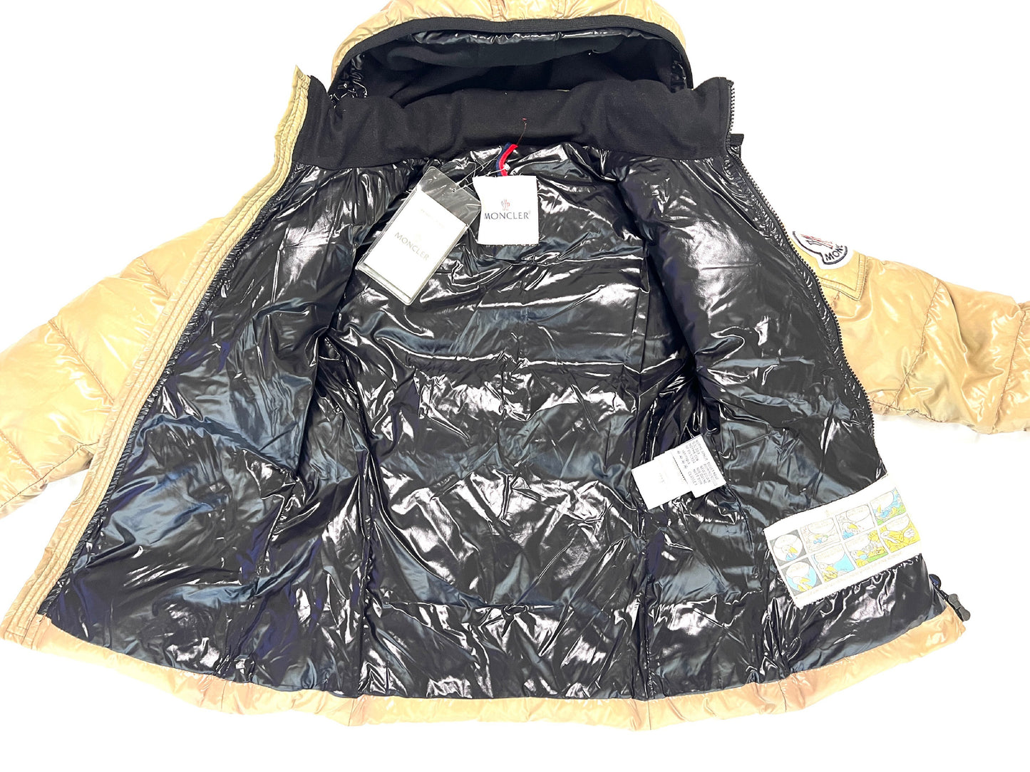 MONCLER BADIA Large Logo Down Jacket, Beige, Size 00