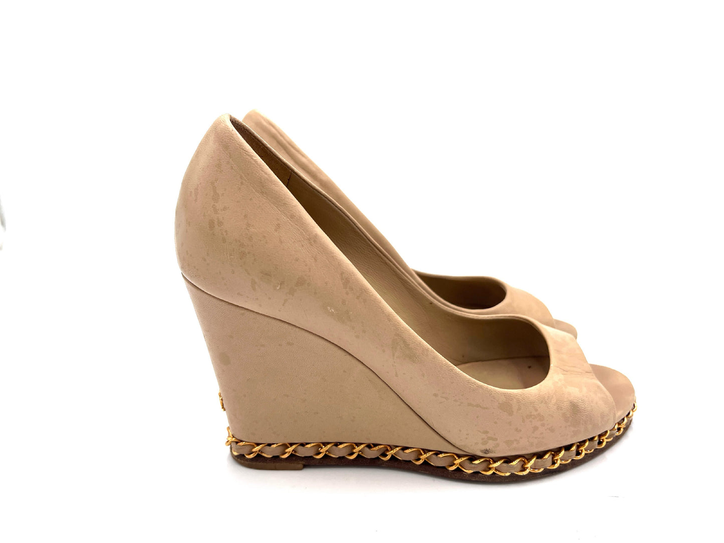 CHANEL D G27768 Wedge Sole Open Toe Beige Size 36 1/2 Sandals