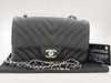 CHANEL Mini Matelasse V-Stitch Chevron Black G Hardware G Card Shoulder Bag