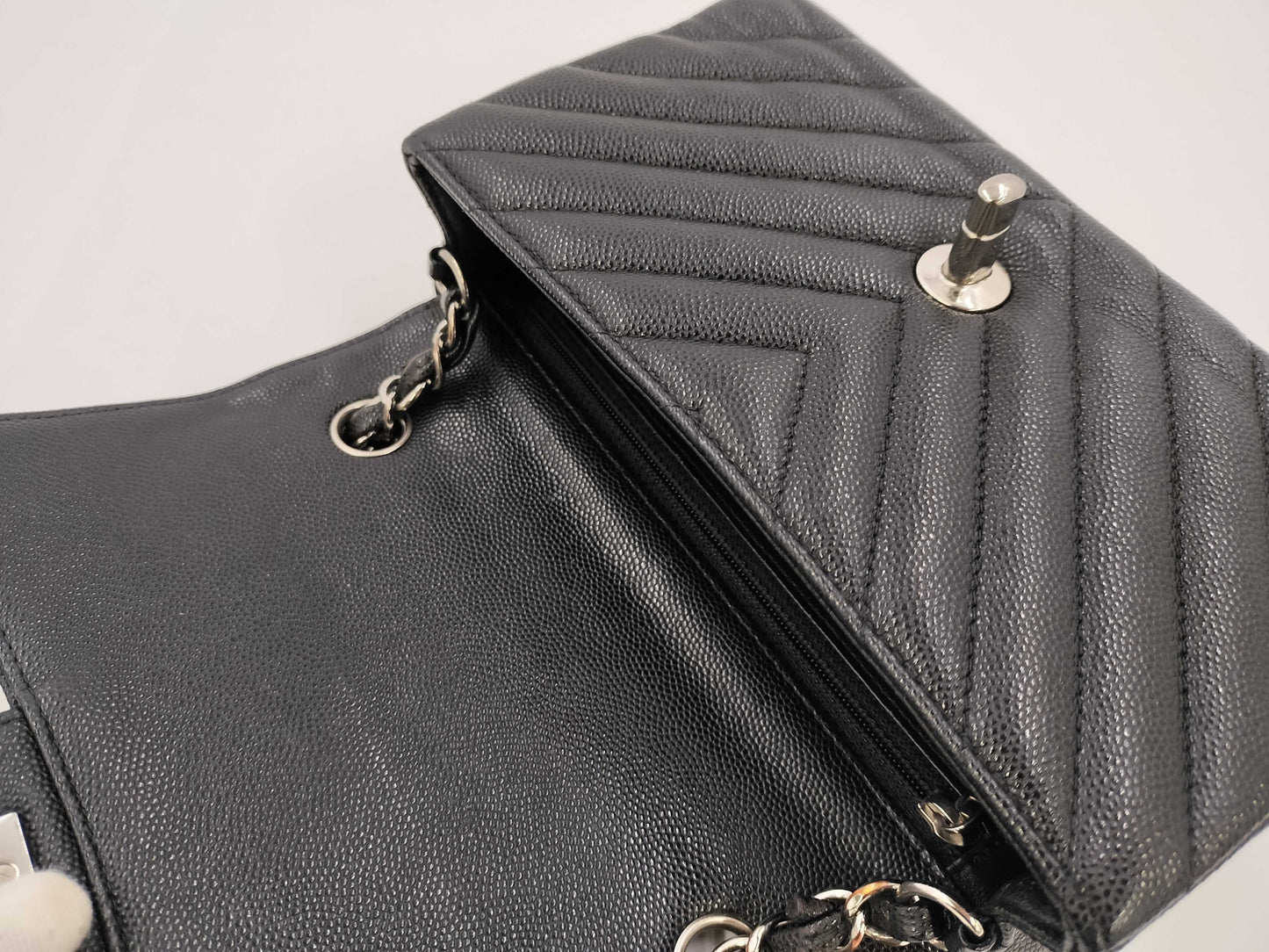 CHANEL Mini Matelasse V-Stitch Chevron Black G Hardware G Card Shoulder Bag