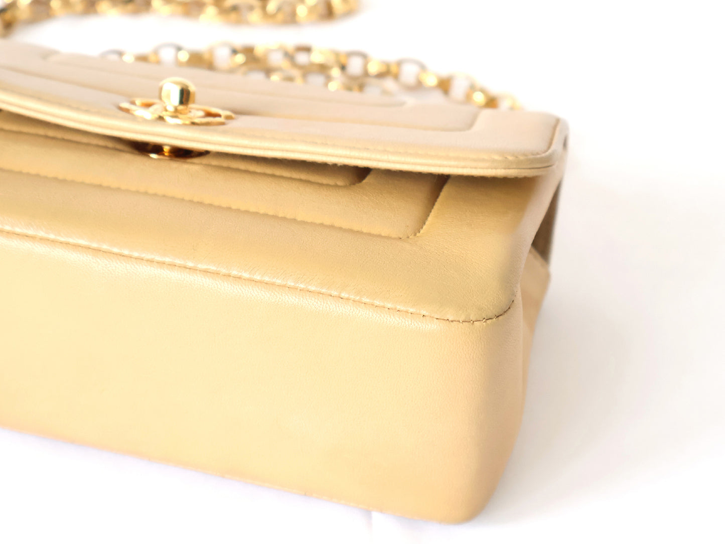 CHANEL Mademoiselle 19 Beige Lambskin Beaded Chain Shoulder Bag with Seal