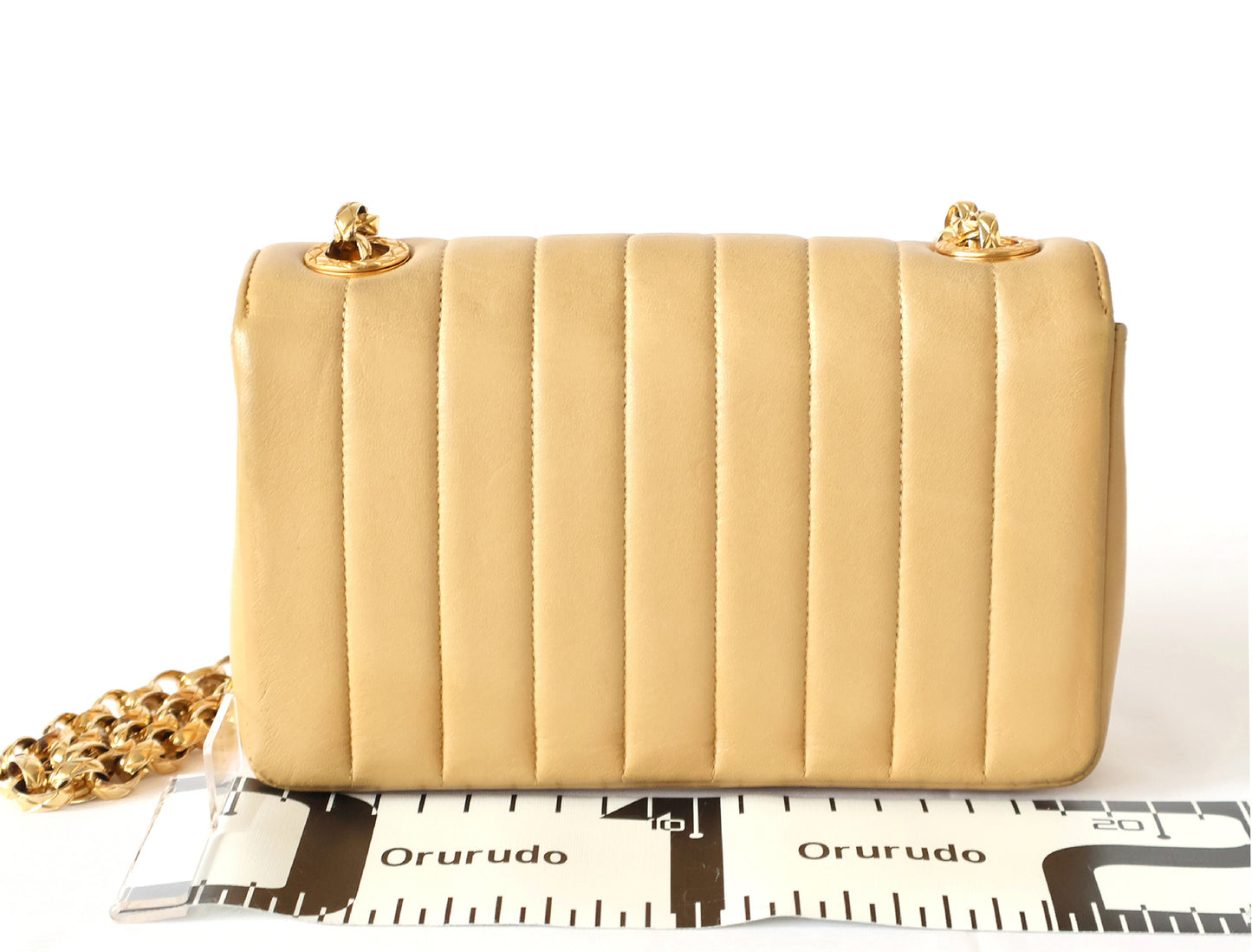 CHANEL Mademoiselle 19 Beige Lambskin Beaded Chain Shoulder Bag with Seal