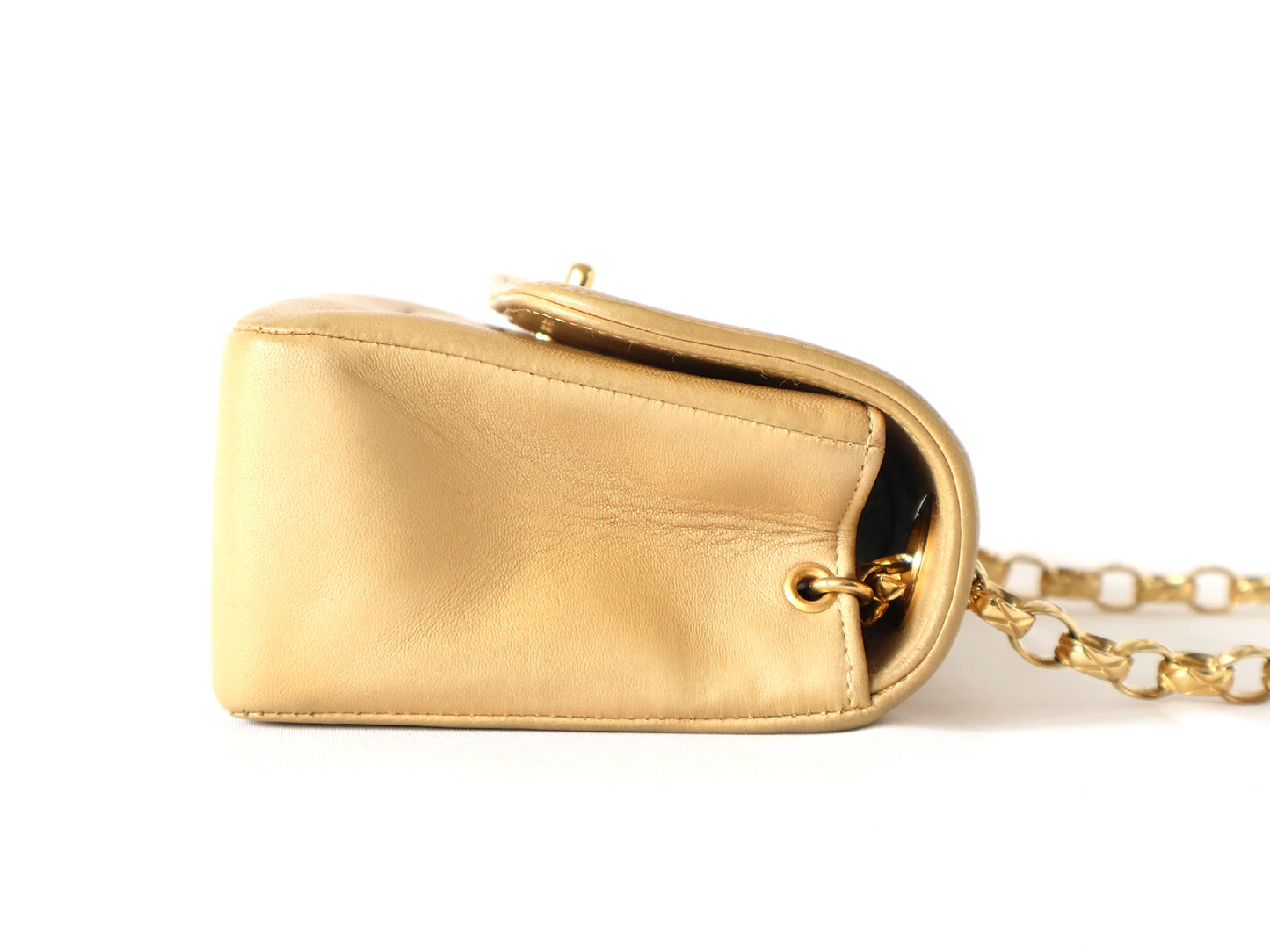 CHANEL Mademoiselle 19 Beige Lambskin Beaded Chain Shoulder Bag with Seal