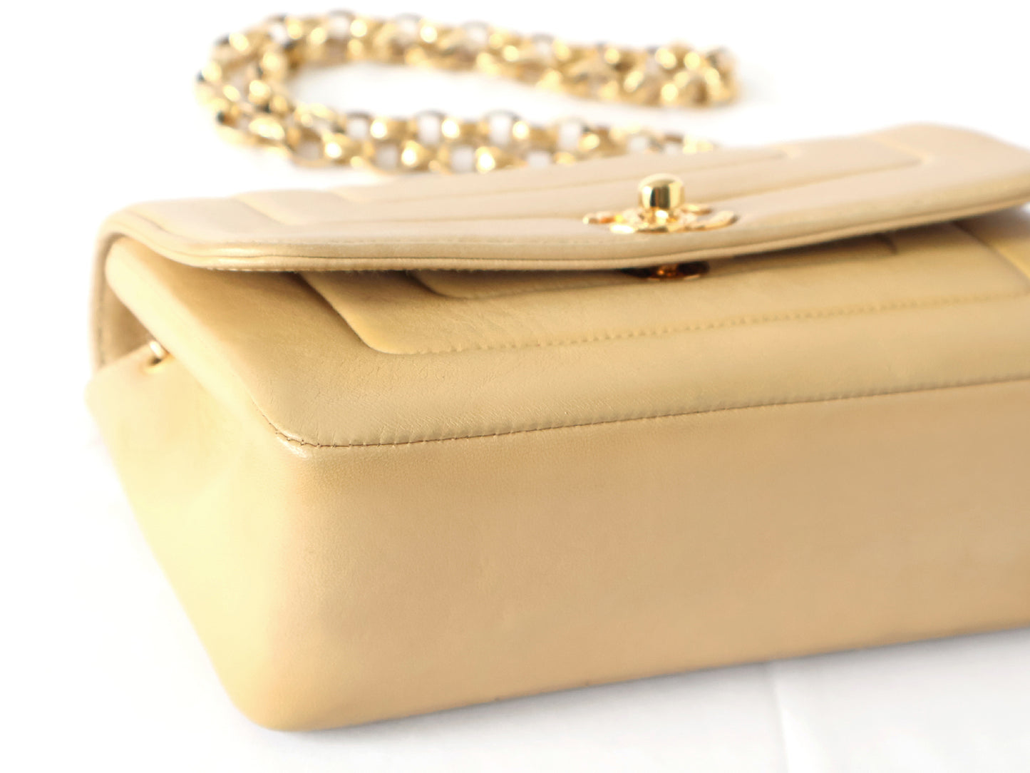 CHANEL Mademoiselle 19 Beige Lambskin Beaded Chain Shoulder Bag with Seal