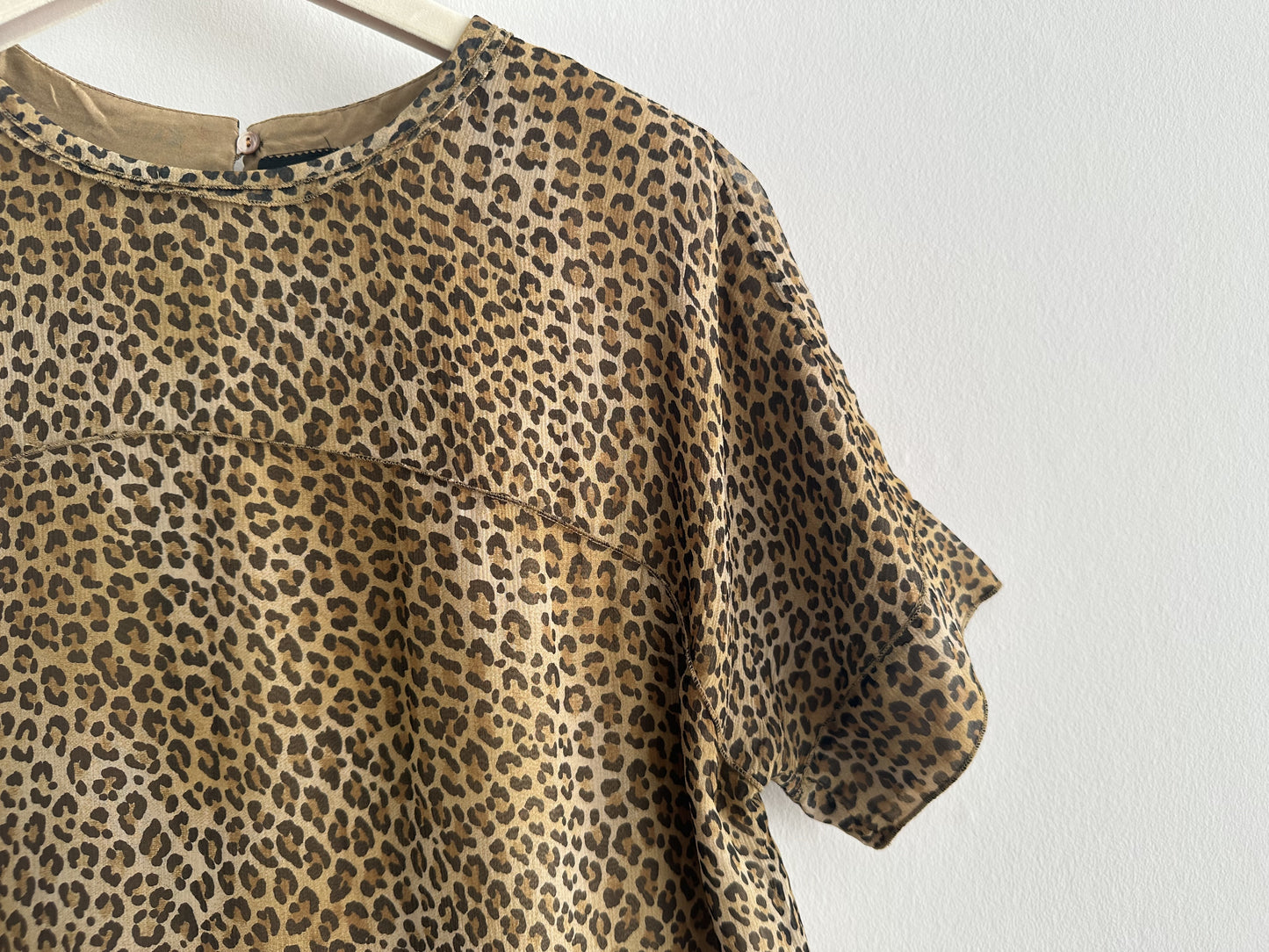Drawer Leopard Print Silk Blouse, Size 36, Tops
