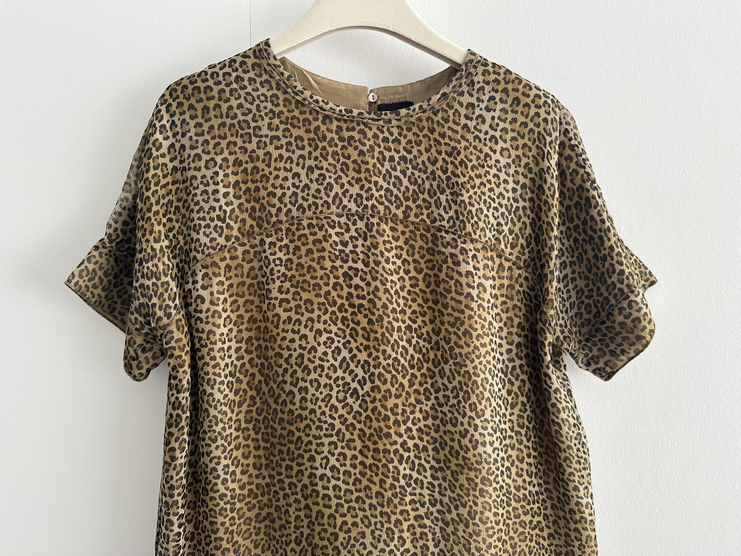 Drawer Leopard Print Silk Blouse, Size 36, Tops