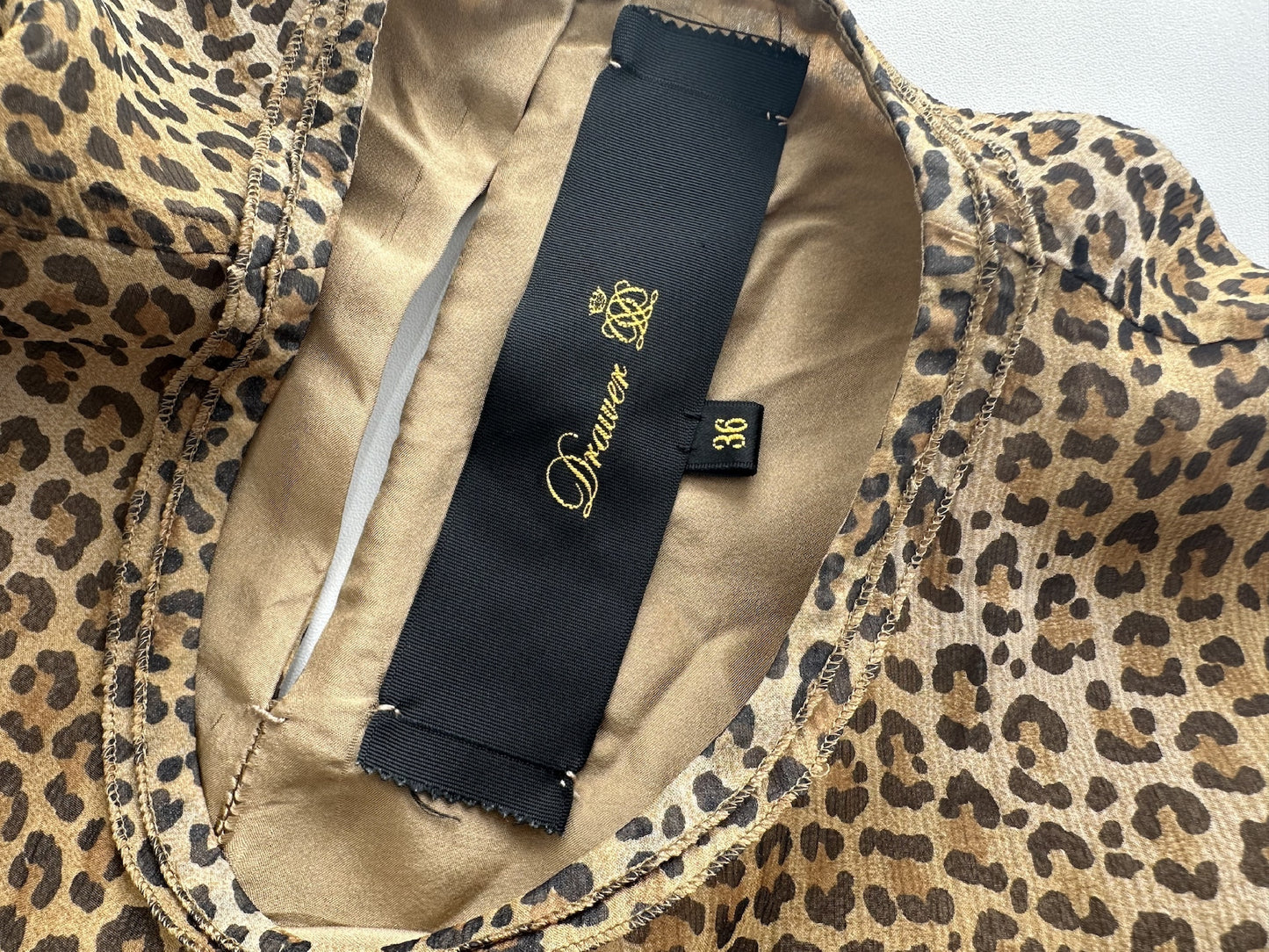 Drawer Leopard Print Silk Blouse, Size 36, Tops