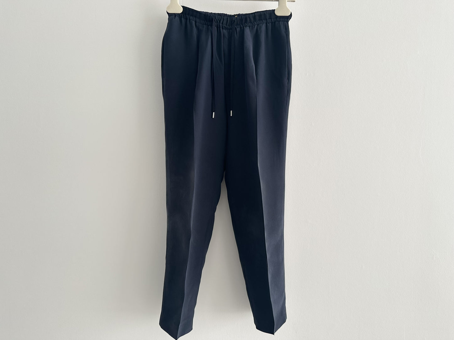 Drawer Silk Drawstring Pants, Navy, Size 34