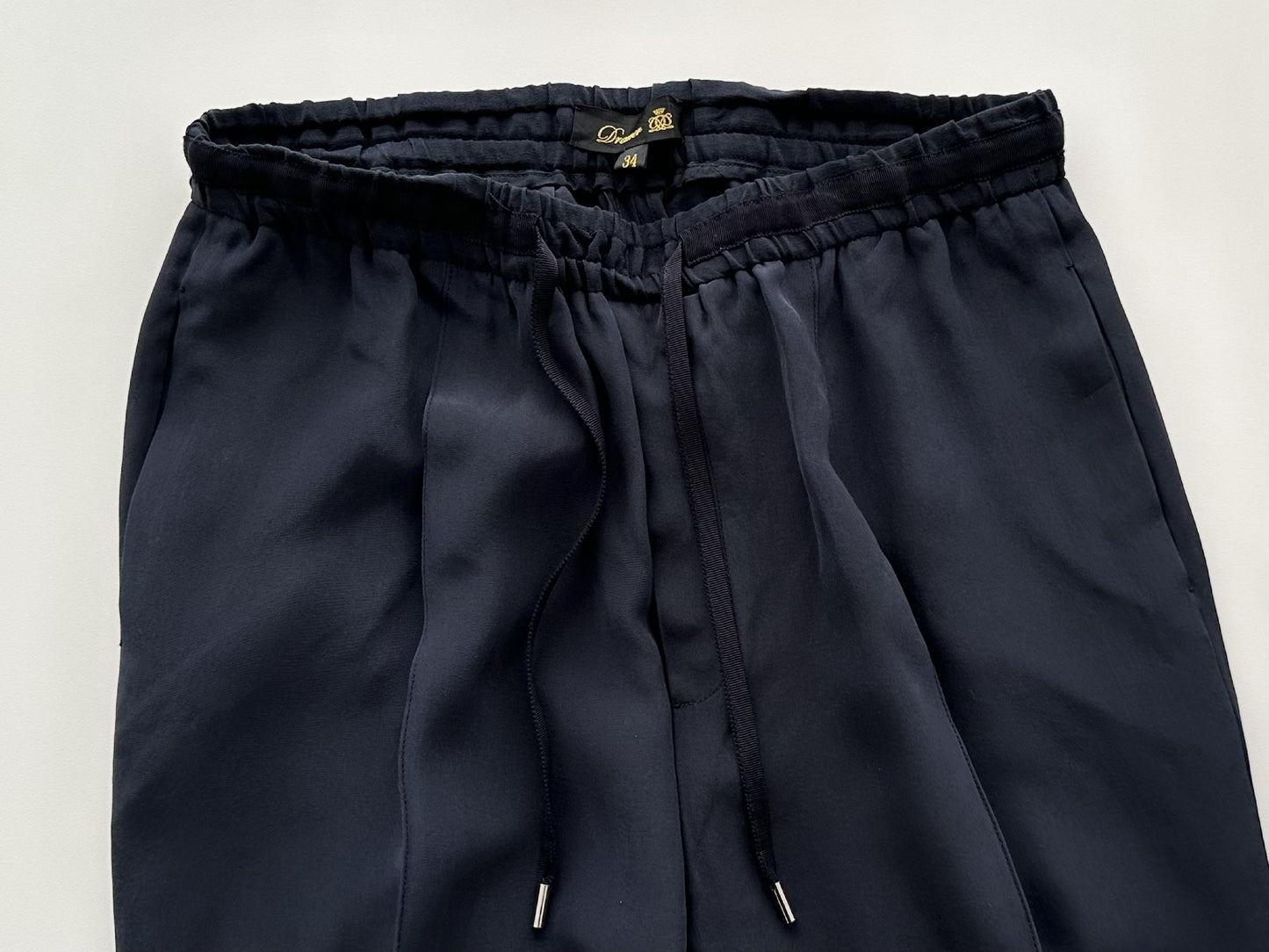 Drawer Silk Drawstring Pants, Navy, Size 34