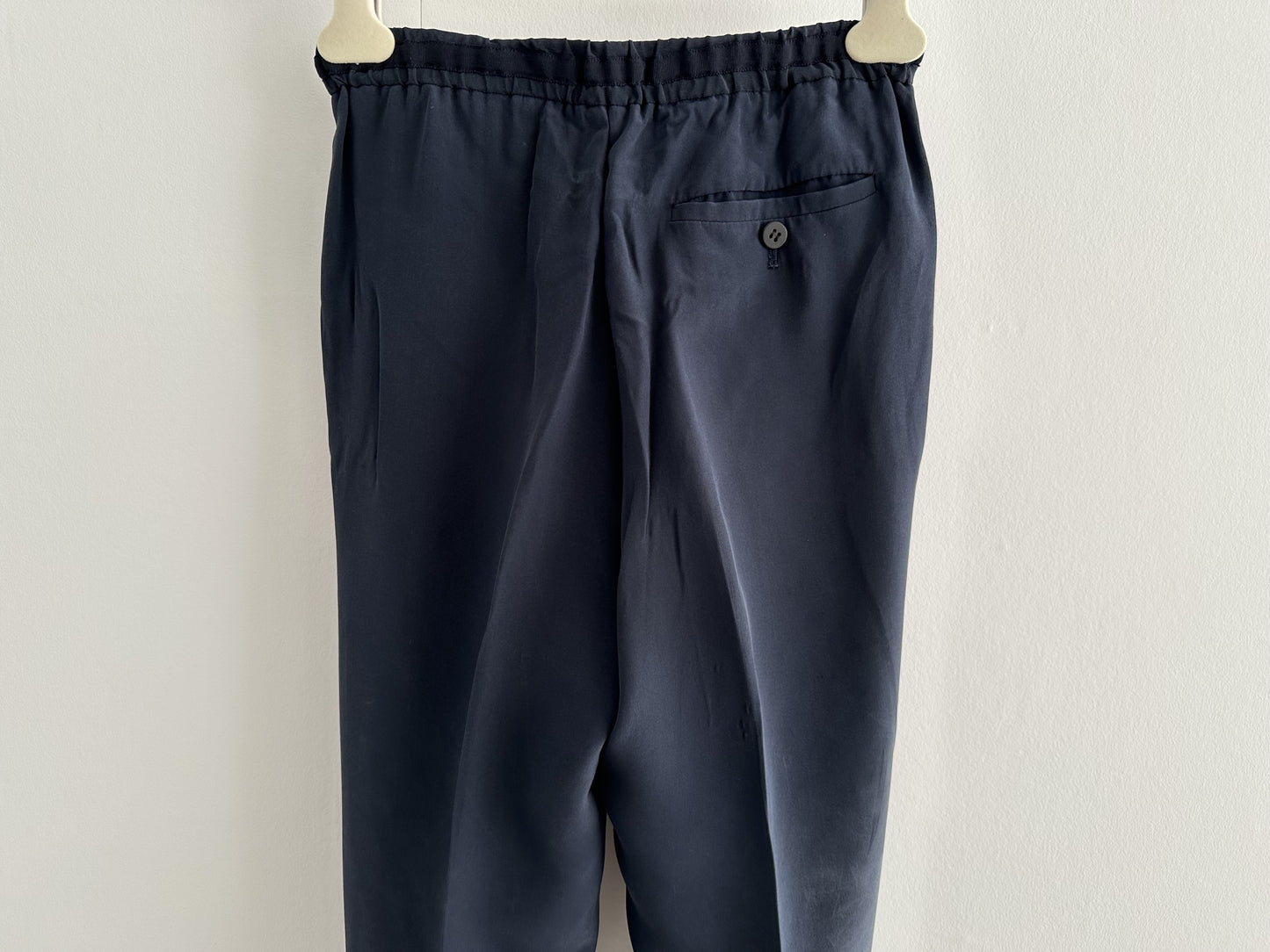 Drawer Silk Drawstring Pants, Navy, Size 34