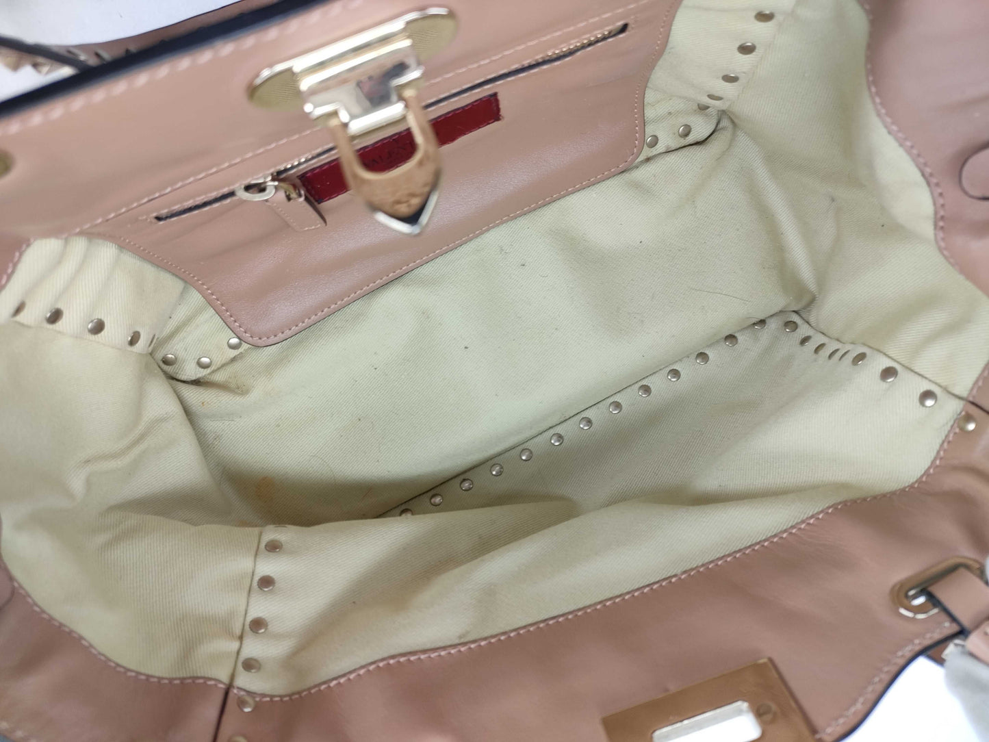 VALENTINO 2-Way Bag, Leather, Pink Beige, Rockstud, Handbag