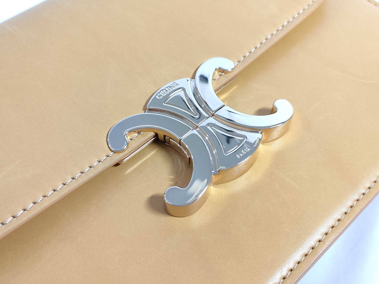 Celine Unused Triomphe Hardware Shoulder Bag in Natural