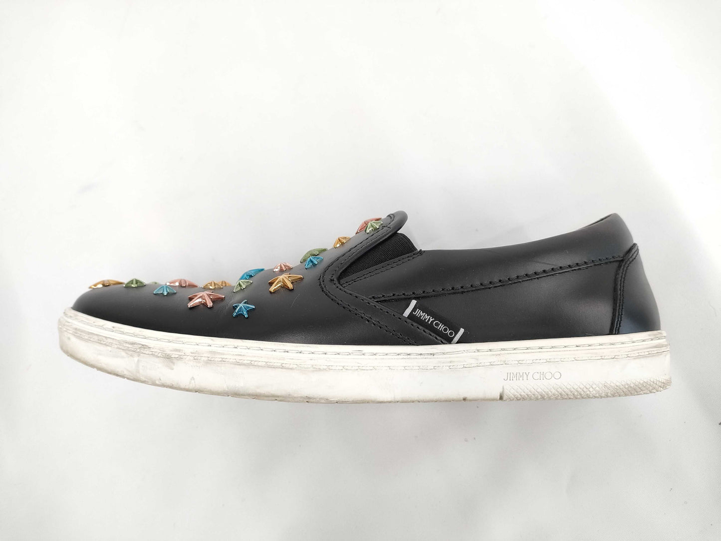 JIMMY CHOO Star Stud Slip-On Leather Sneakers, Black x Multi, #42