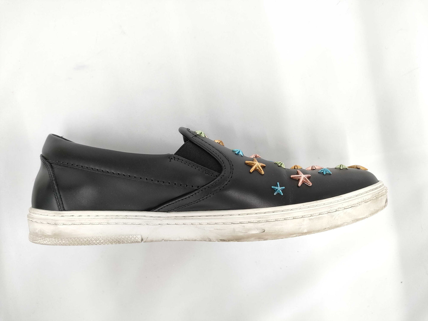 JIMMY CHOO Star Stud Slip-On Leather Sneakers, Black x Multi, #42