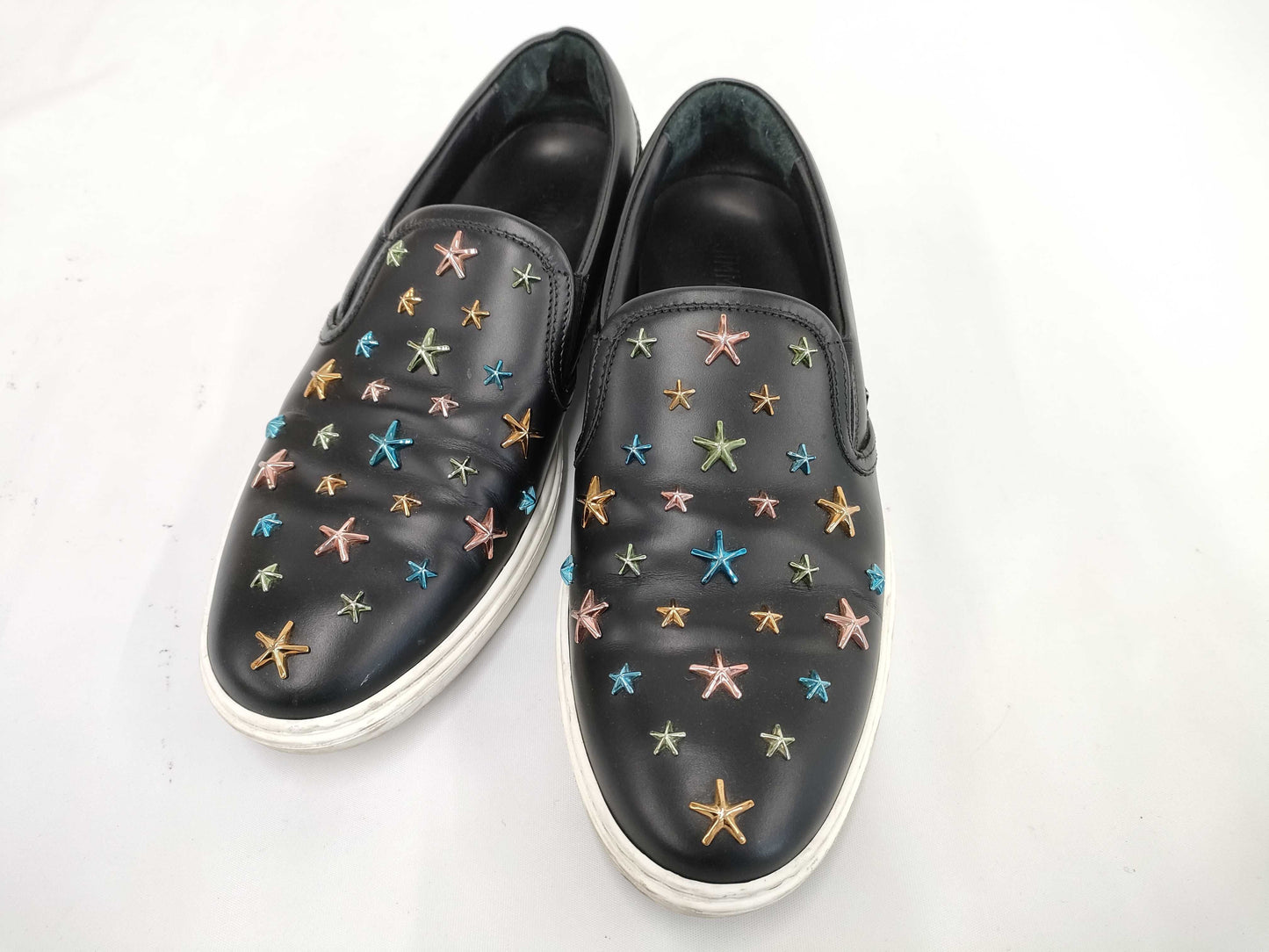 JIMMY CHOO Star Stud Slip-On Leather Sneakers, Black x Multi, #42
