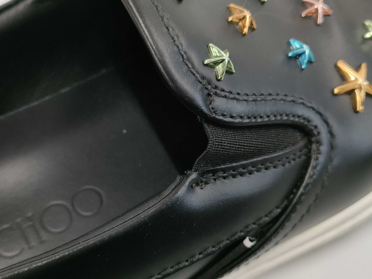 JIMMY CHOO Star Stud Slip-On Leather Sneakers, Black x Multi, #42