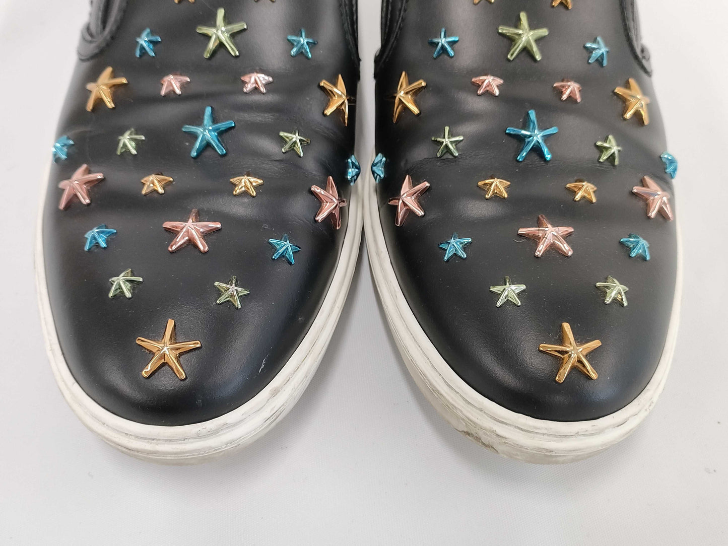 JIMMY CHOO Star Stud Slip-On Leather Sneakers, Black x Multi, #42